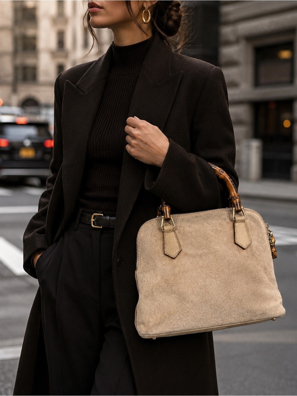 Gucci Beige Suede Bamboo Bag. Comes with COA